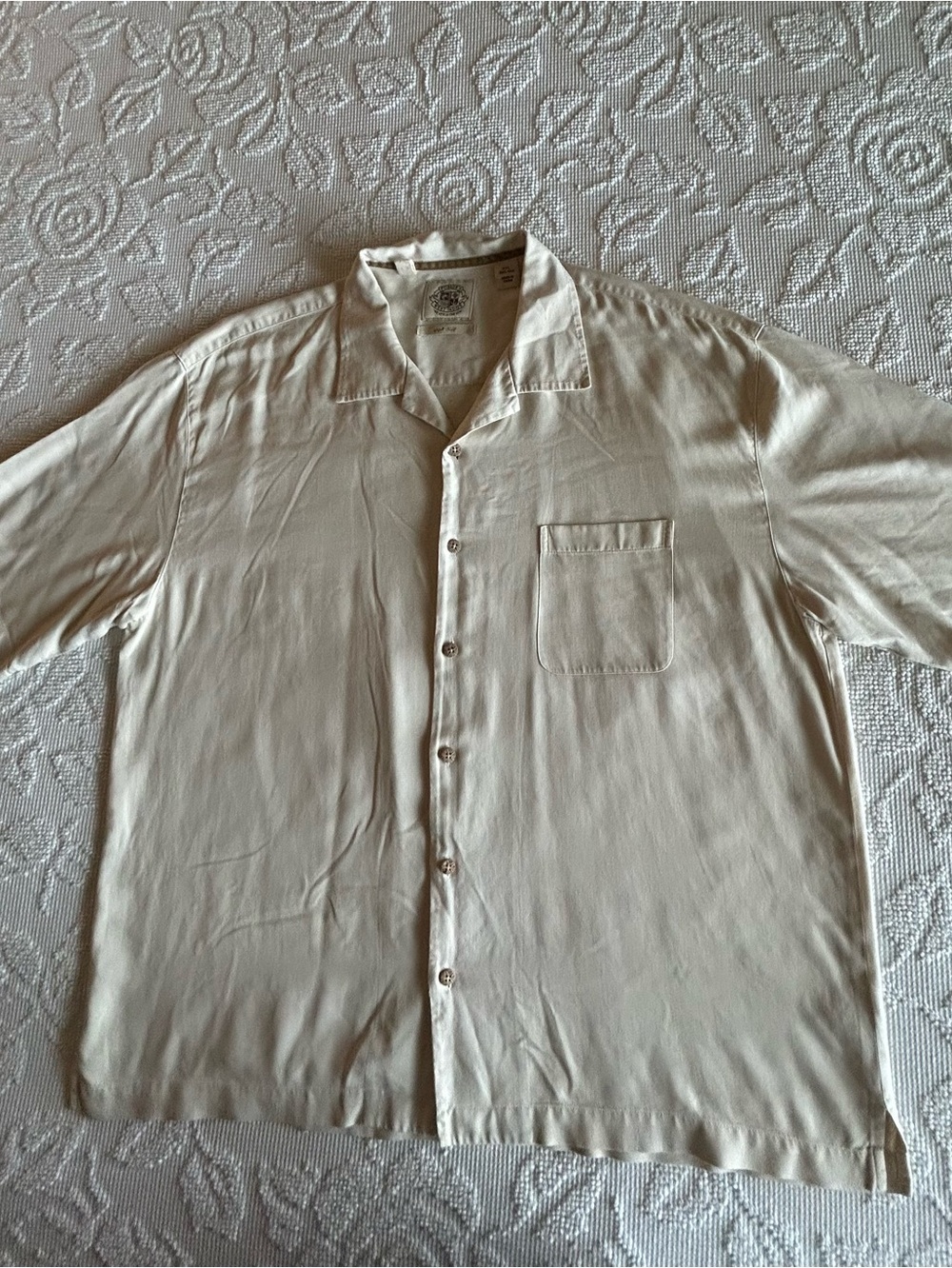 Pusser’s West Indies 100% Silk Camp Shirt Mens XXL Ivory Beige Minimalist